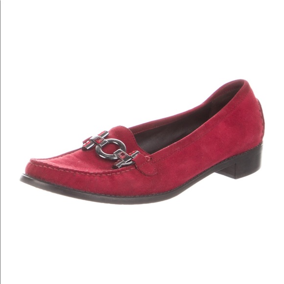 Stuart Weitzman Suede Loafers, Burgundy, leather trim, round toes - Picture 3 of 5